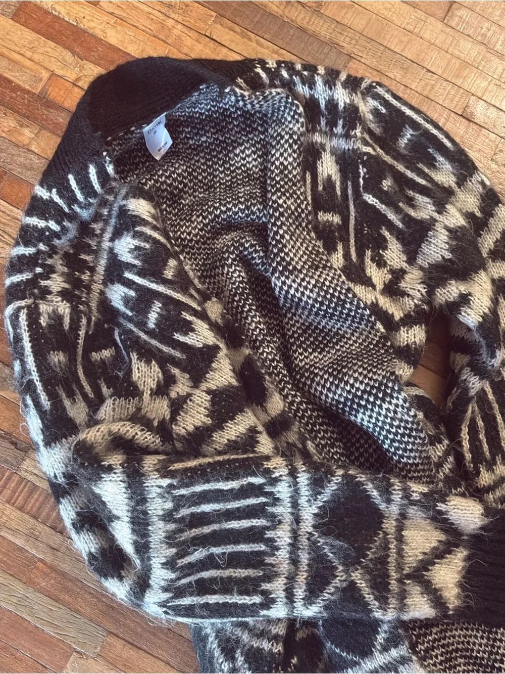 Men's Black & Cream Geometric Open-Front Cardigan